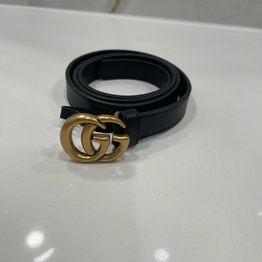 Black Leather Belt with Gold Buckle